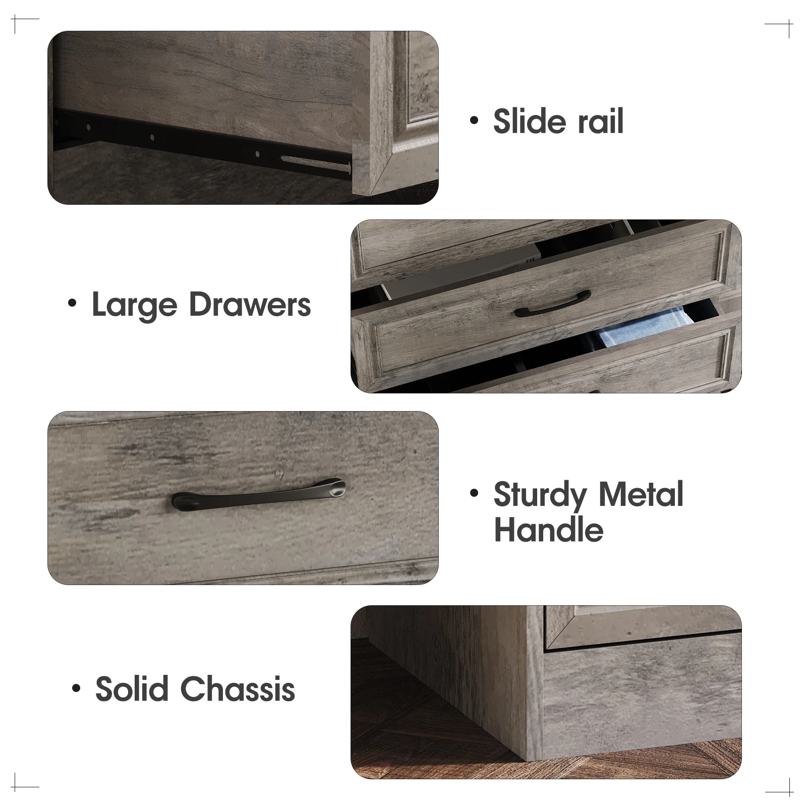 Vabches Dresser for Bedroom Wooden Chest of Drawers with Metal Handles 47'' Tall 5 Drawer Dresser Storage Organizer for Hallway - Image 6