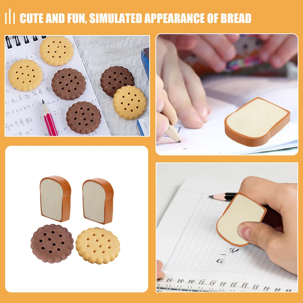 1세트 비스킷 토스트 모양 지우개 음식 모양 고무 지우개 교실 보상 파티 선물 음식 장식 휴일 파티 선물