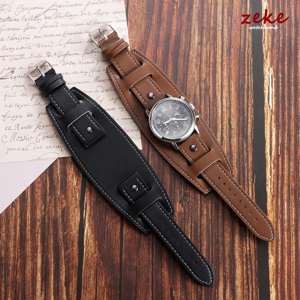 Vintage Leather Cuff Men's Watch Band - Dark, Light, and Black Brown Options