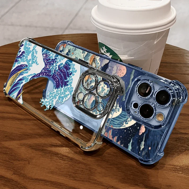 Japanese Waves Plating Transparent Soft Shockproof Case