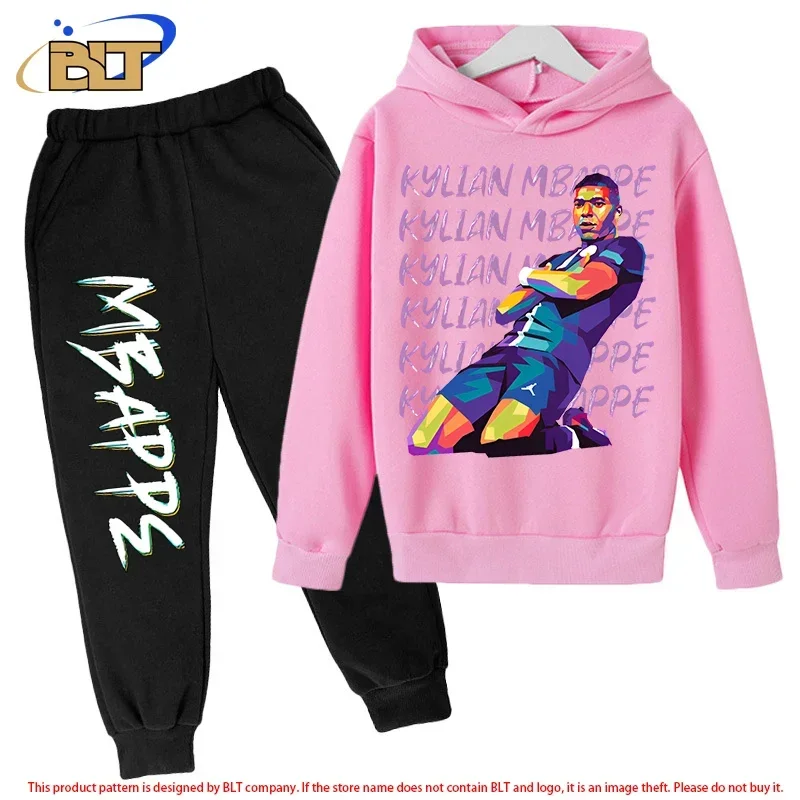 thumbnail image 1 of Conjunto de sudadera y pantalones con estampado de Mbappé para niños, primavera y otoño, conjunto de ropa deportiva de 2 piezas para niños y niñas, ropa para niños, 1 of 5