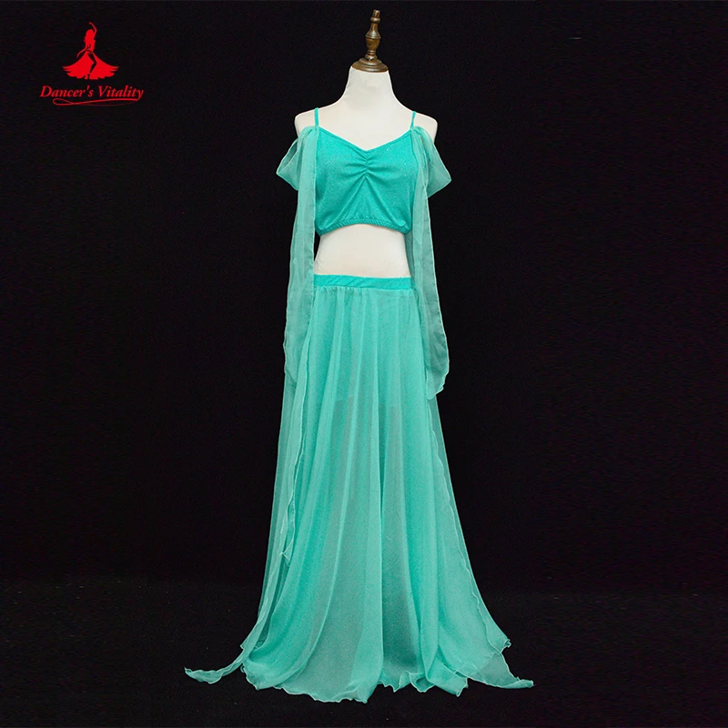 Bellydance 의상 Luxory 여성 밸리 댄스 쉬폰 민소매 탑 + 롱 스커트 2pcs Cusomzied 성인 어린이 동양 복장 착용