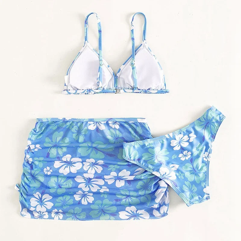 Kids Bikini swimsuit Halter Bra + Briefs + Drawstring Beach Skirt 3-piece Sets Surfing Diving Bathing Beach Suspender swimsuit