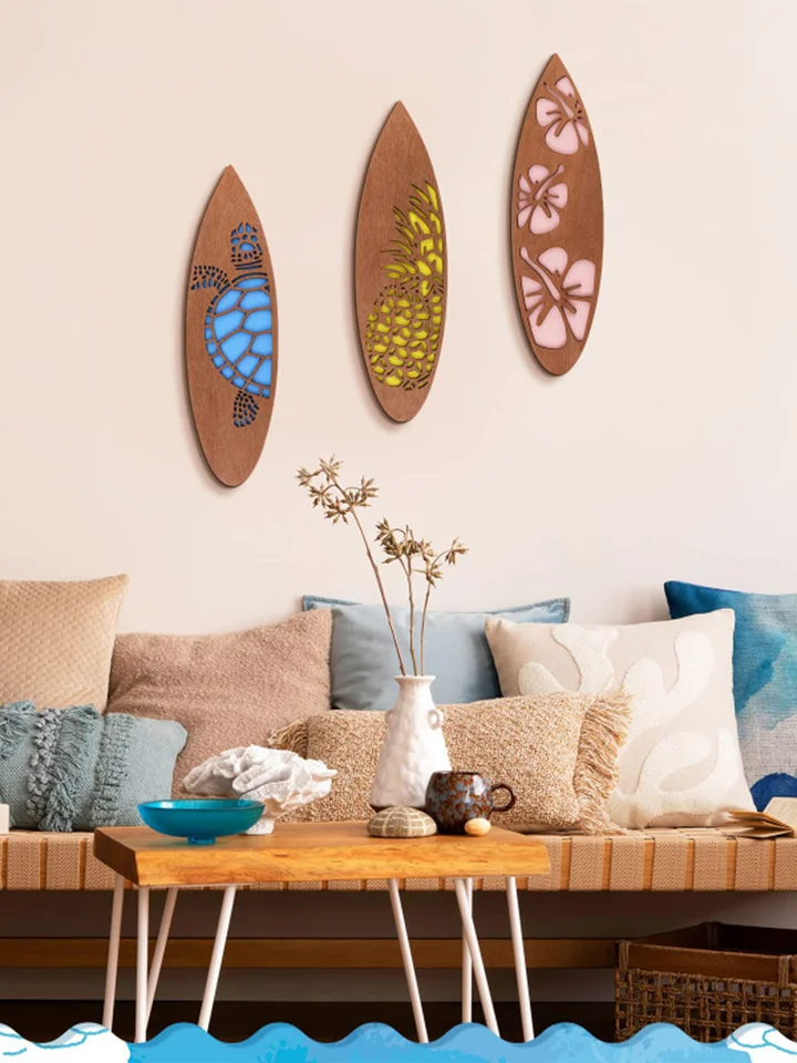 Melko Plankenbord Beach 100 cm met kledinghaken surfboard muurschildering van natuurlijk hout surfplank design rustieke wanddecoratie voor elke ruimte maritieme houten afbeelding