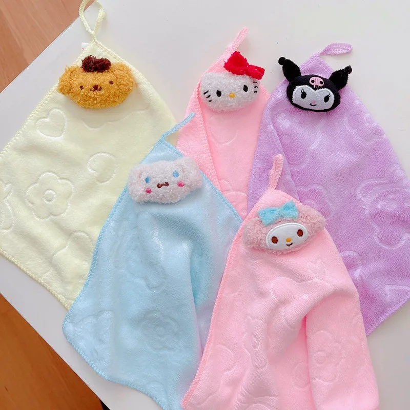 

Sanrio Cartoon Soft Small Hand Towel Kuromi My Melody Hello Kitty Kitchen Bathroom Household Handkerchief Small Towel Girl Use