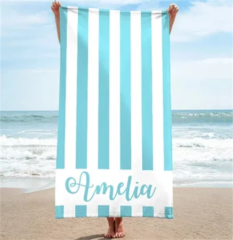 Asciugamani da spiaggia a righe Asciugamano da spiaggia con nome personalizzato Asciugamano da spiaggia in microfibra stampato in 3D Asciugamano da bagno personalizzato che assorbe l'acqua 1