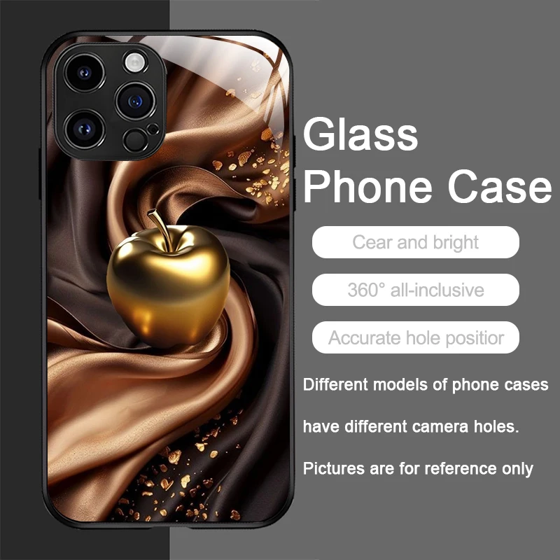 Golden Apple Tempered Glass Hard Protective Phone Case