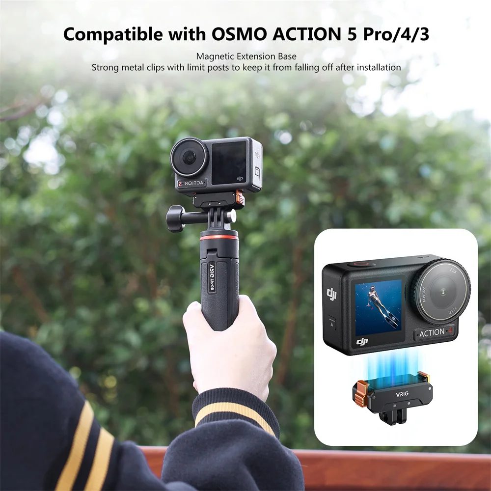 VRIG AC-31 DJI 오즈모 액션 5 프로/4/3용 마그네틱 퀵 릴리즈 마운트(1/4인치 고로 마운트 포함, 고로 12 DJI 액션 호환)