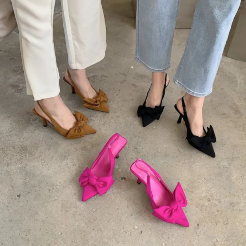 

2023 Summer Brand Women Sandals Shoes Fashion Bow-Knot Pointed Toe Slip On Ladies Elegant Dress Pumps Shoes plus size 43