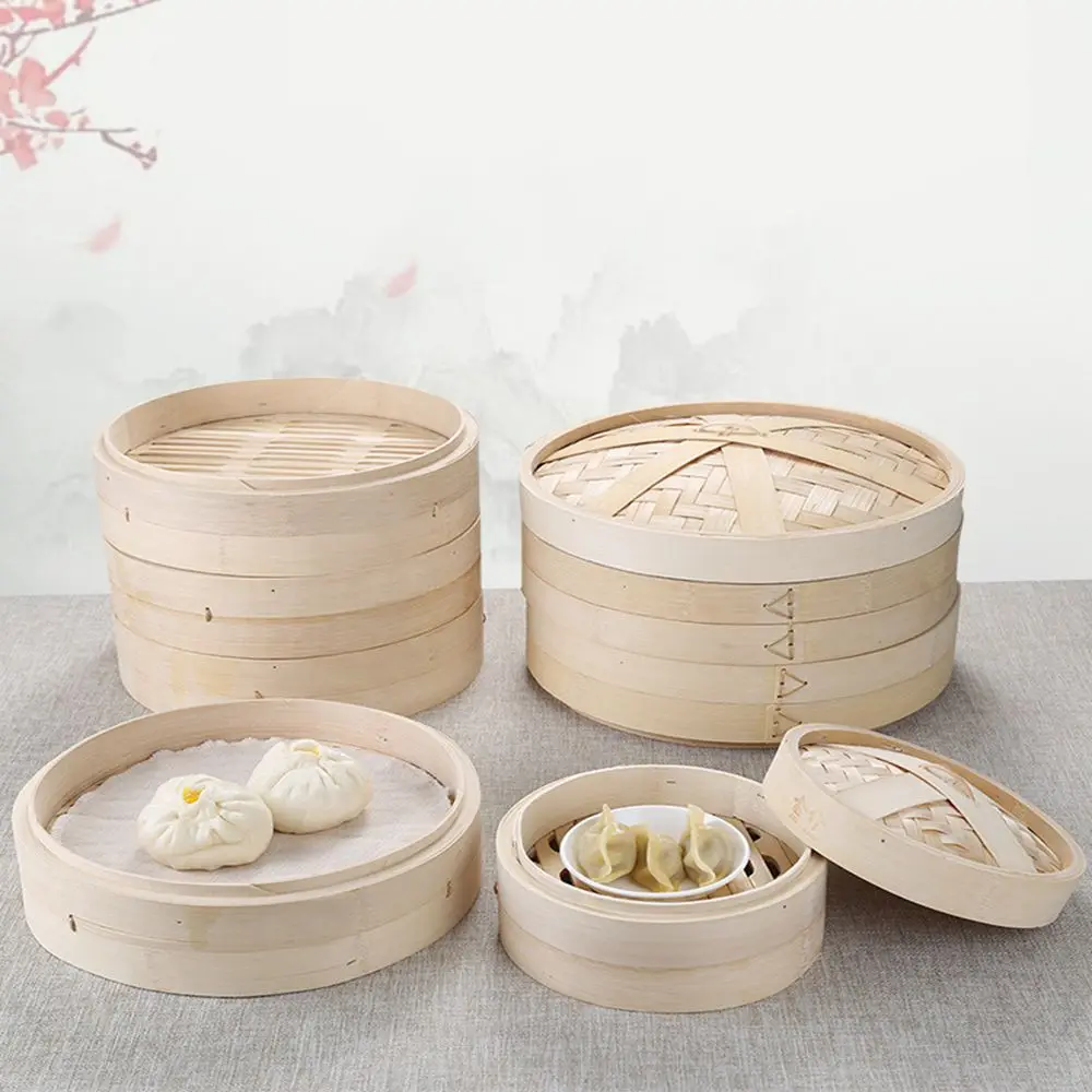 뚜껑이 달린 스팀 바스켓 세트, 대나무 스티머 스팀 냄비, 스티머 스팀 쿠커, 김이 나는 Bao Buns 