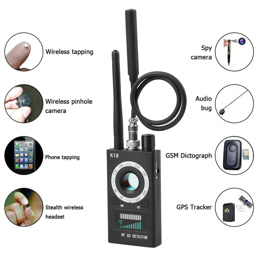 K18 Anti Candid Camera Detector Bug Wiretapping Finder GPS Signal Wireless Lens RF Spy Tracker