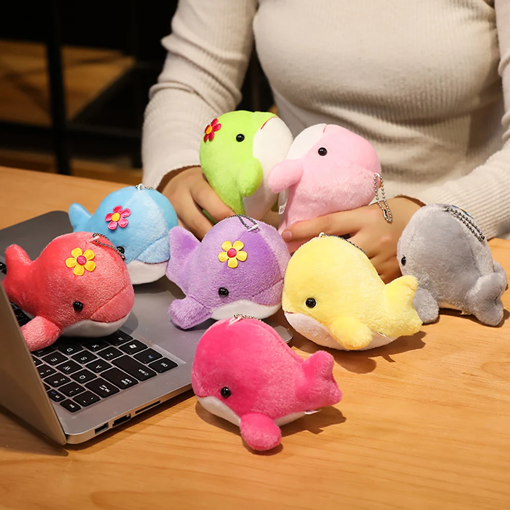 Dolphin Plush Toy with Flower Key Chain - Cute Ocean Gift