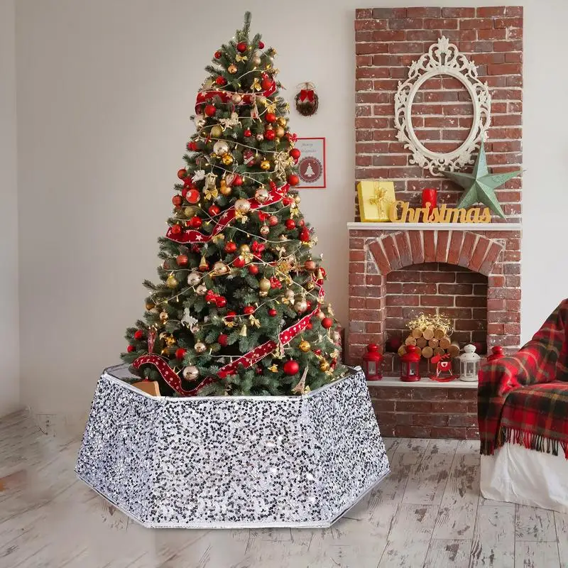 HAUMENLY Collare per albero di Natale con paillettes dorate lucide, anello per albero di Natale con confezione regalo, decorazione per casa vacanze