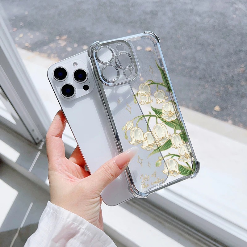Luxury Transparent Floral Shockproof Case Cover