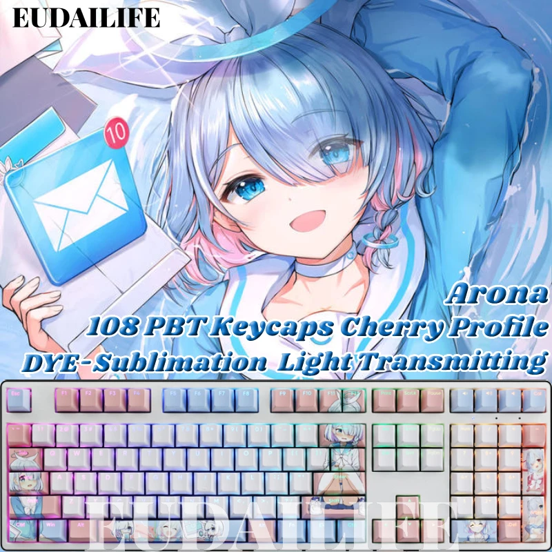 

Arona 108 Keycap PBT Blue Archive Game DYE Sublimation Light Transmitting Cherry Cross Axis Switch Mechanical Keyboard Gift