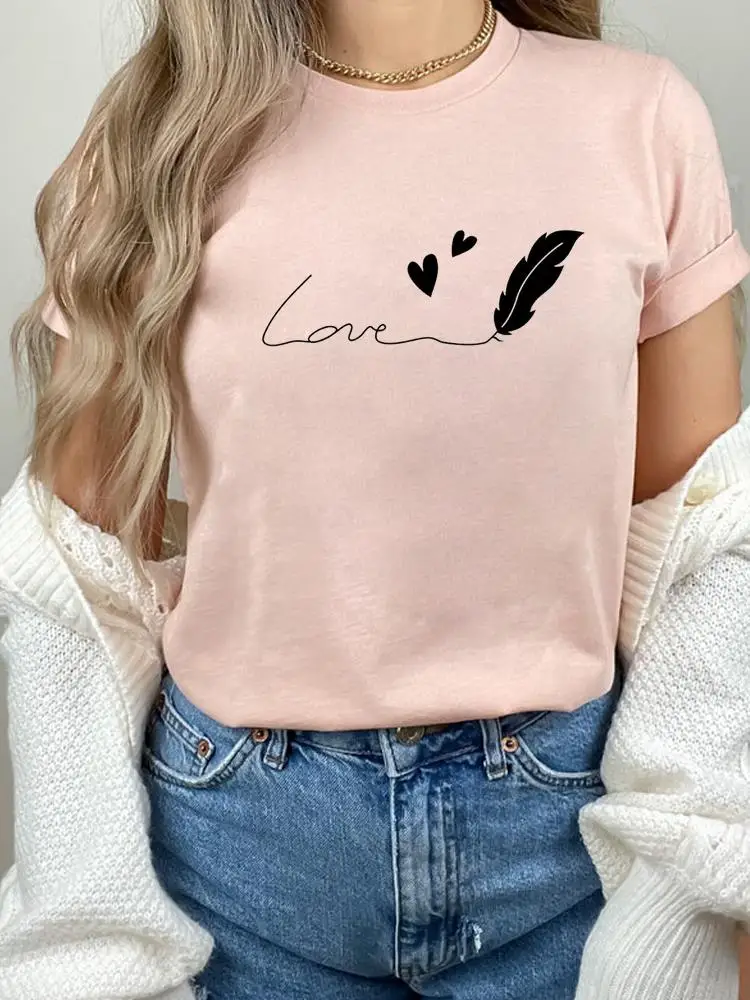 

Fashion Short Sleeve 90s Style Feather Casual T-shirts Clothes Women Trend Sweet Female Summer T Clothing Print Graphic Tee