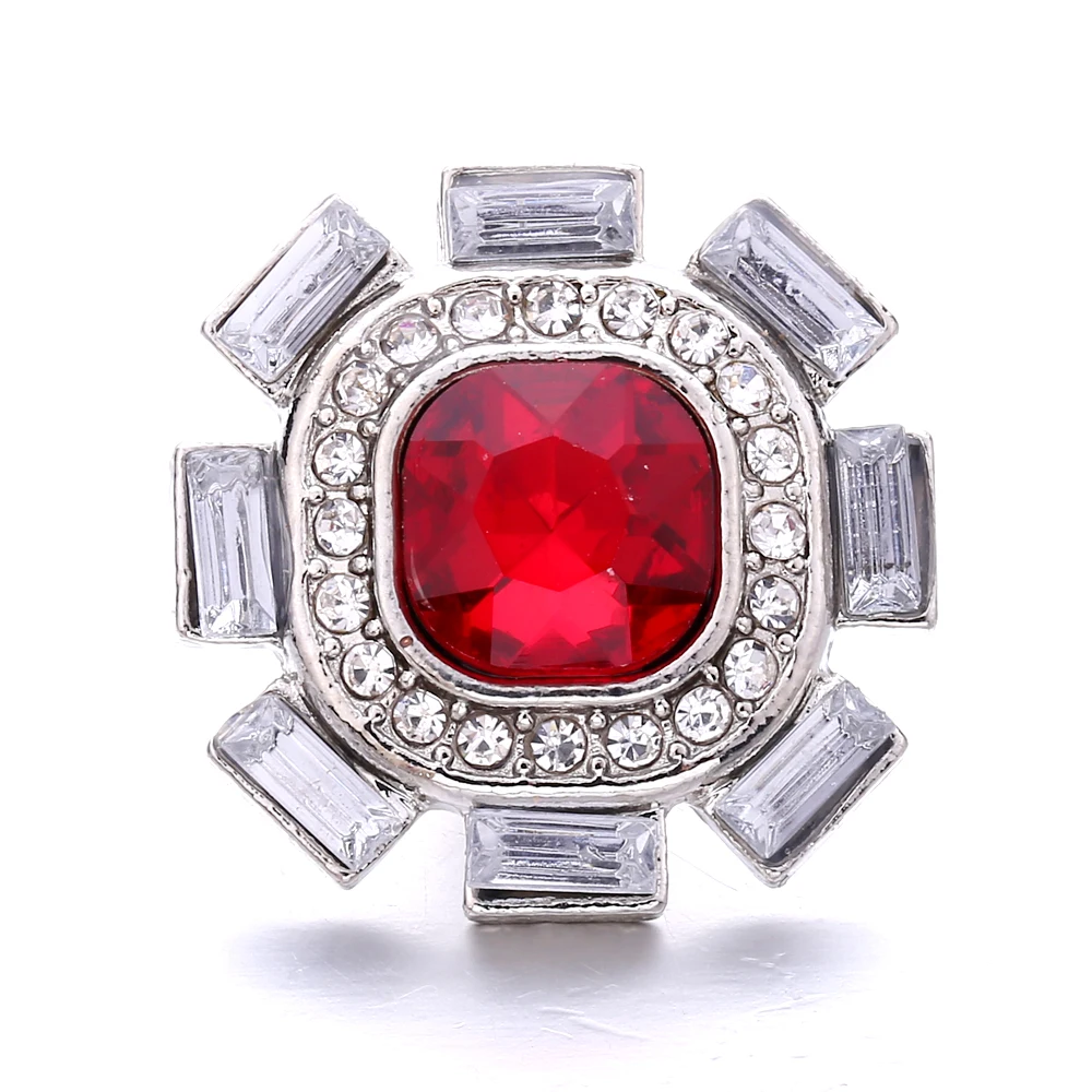 20pcs Snap Button Jewelry DIY Metal Red Crystal Flower 18MM Snap Buttons Fit 18mm Snap Button Bracelet Necklace