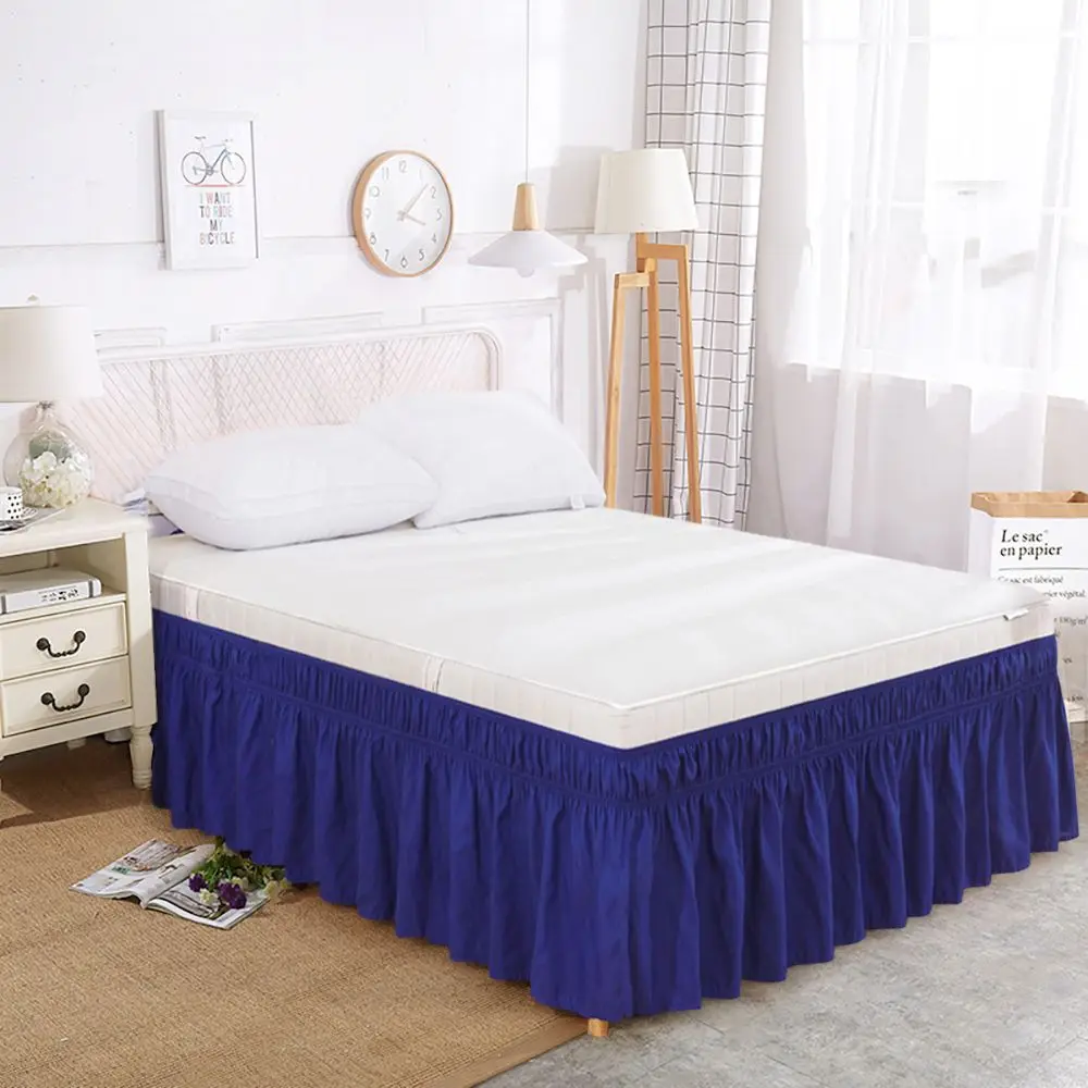 Solid Color Elastic Ruffle Bed Skirt Wrap Around Style Comfortable Fade Resistant Bed Cover Without Surface Twin Queen King Size