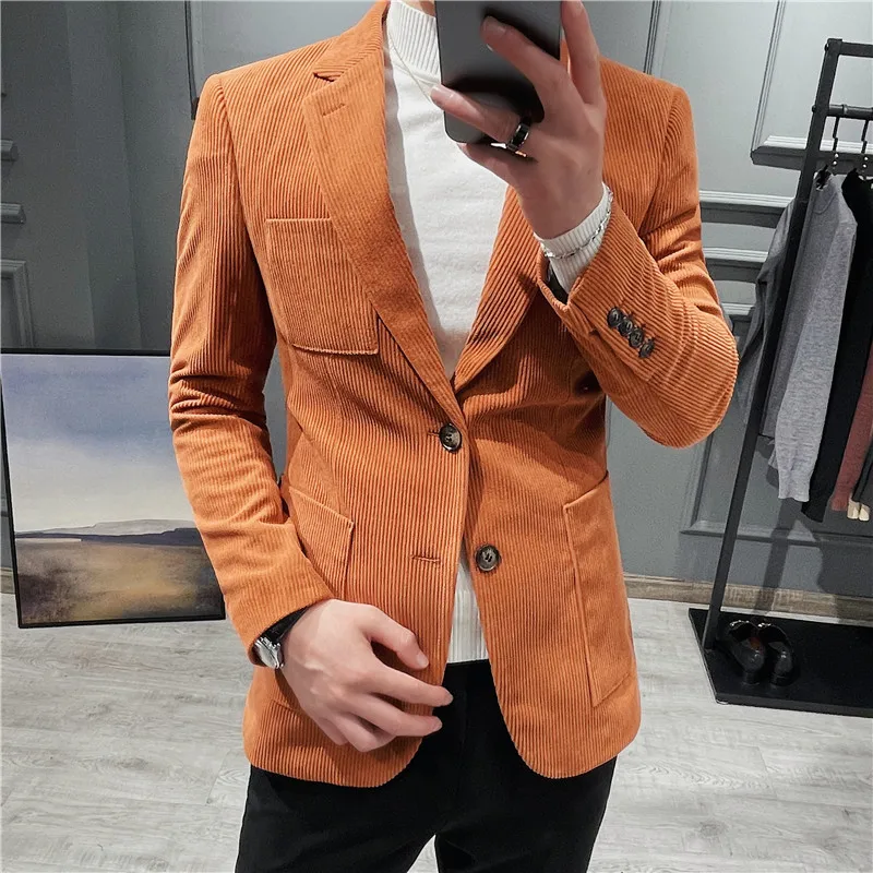 de alta para hombre, de estilo británico chaqueta de pana, tendencia Simple, negocios, elegante, informal - AliExpress