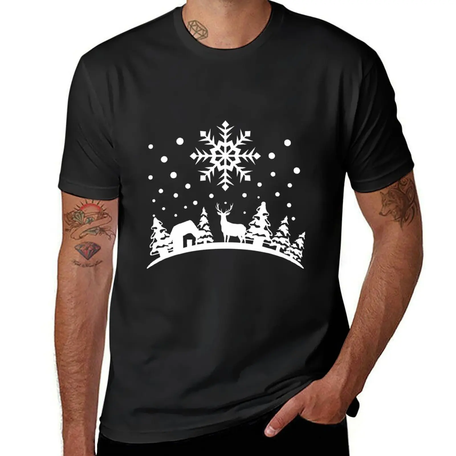 

Winter landscape - snow, snowflakes and deer T-shirt shirts graphic tees sublime anime clothes mens graphic t-shirts funny