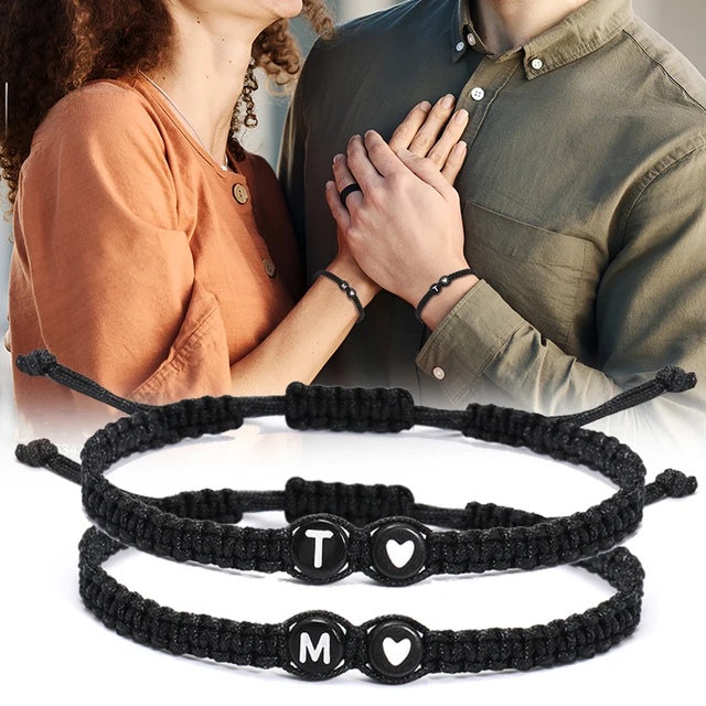 26 lettres initiales coeur Bracelets à la main réglable A-Z nom tressé Bracelets pour femmes hommes amitié bijoux