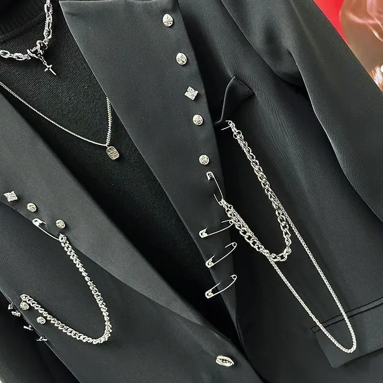 Black suit jacket, men's and women's single suit top, autumn Korean style trendy high street men's loose small suit