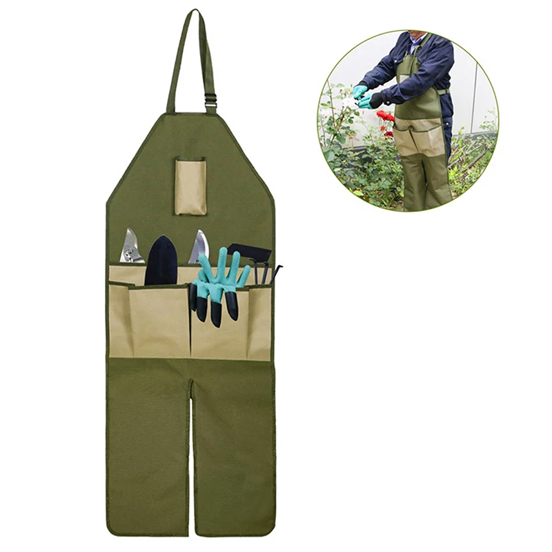 

Men Women Oxford Cloth Waterproof Garden Apron Guard with Adjustable Strap Buckle Multi Pockets Full Coverage Split-Leg Pinafore