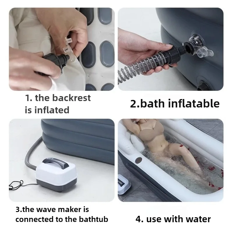 600W SPA Inflatable Bathtub with Bubble Massage Cushion Folding Whirlpool Thickened and Elongated Version with Cushions PVC 5