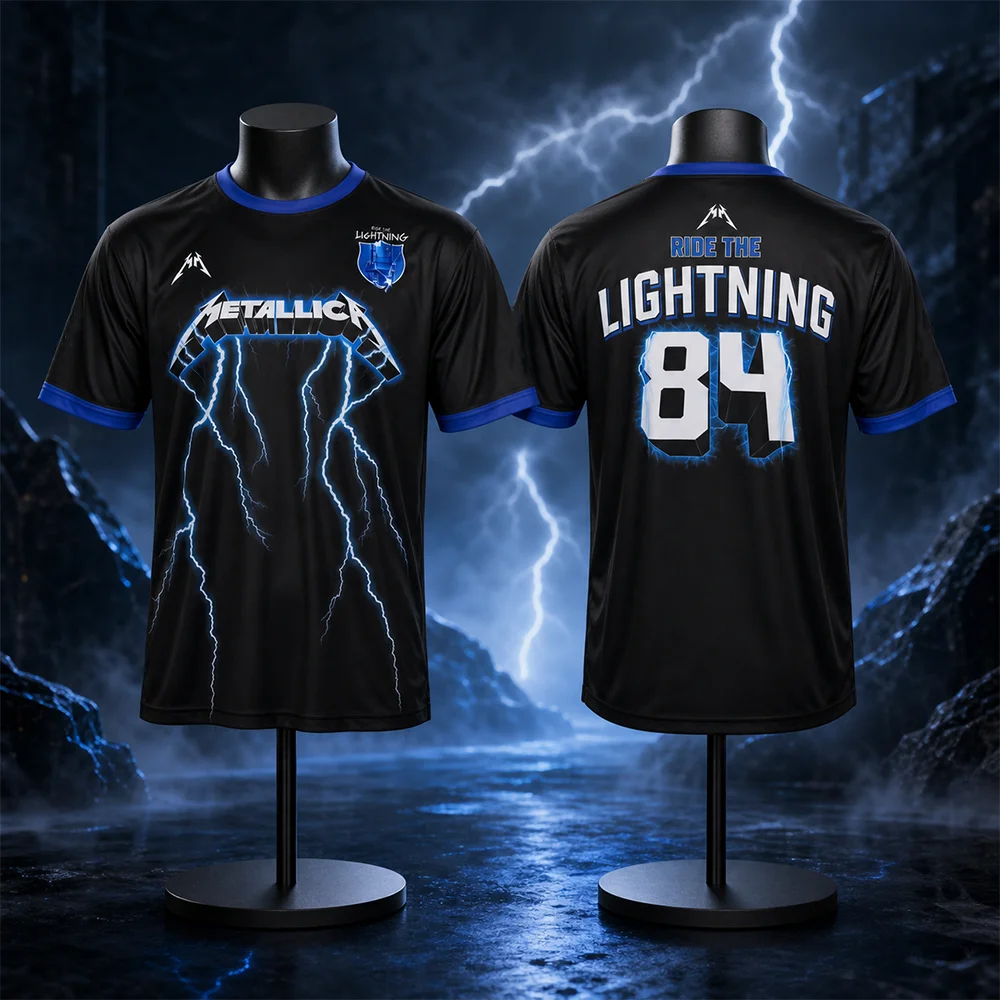 Unisex Metallica Ride the Lightning Jersey Modisches T-Shirt Sommer Sport Atmungsaktiv Schnelltrocknend Eltern-Kind-Partnerlook