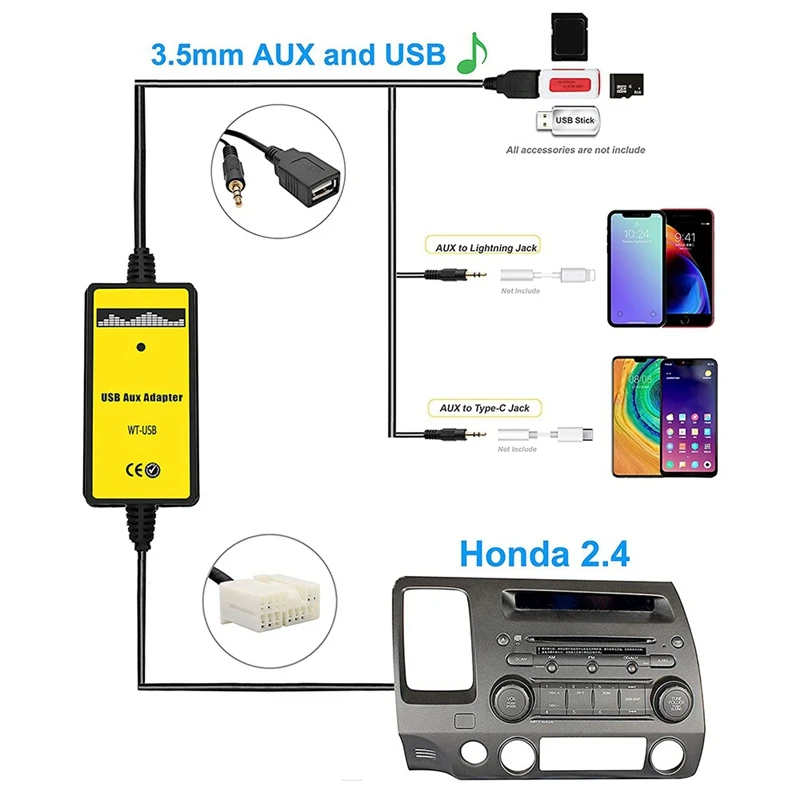 Car MP3 Audio Interface AUX USB Adapter CD Changer For Honda Accord 2003 2004 2005 2006 2007 2008 2009 2010 car radio car cd player