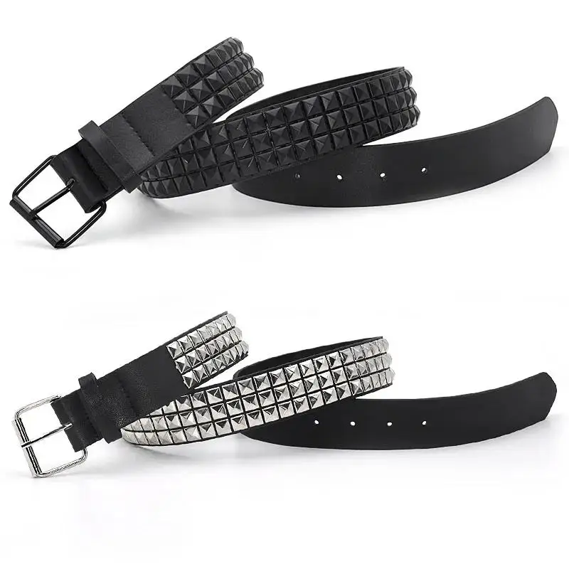 Punk-Gürtel mit Pyramidenbesatz – Nietenbund für Herren und Damen mit Dornschließe, Rock-Gothic-Modeaccessoire