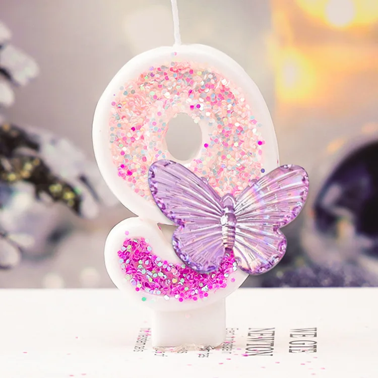 Purple Butterfly Digital Candle - Creative Princess Birthday Dessert Table Decor