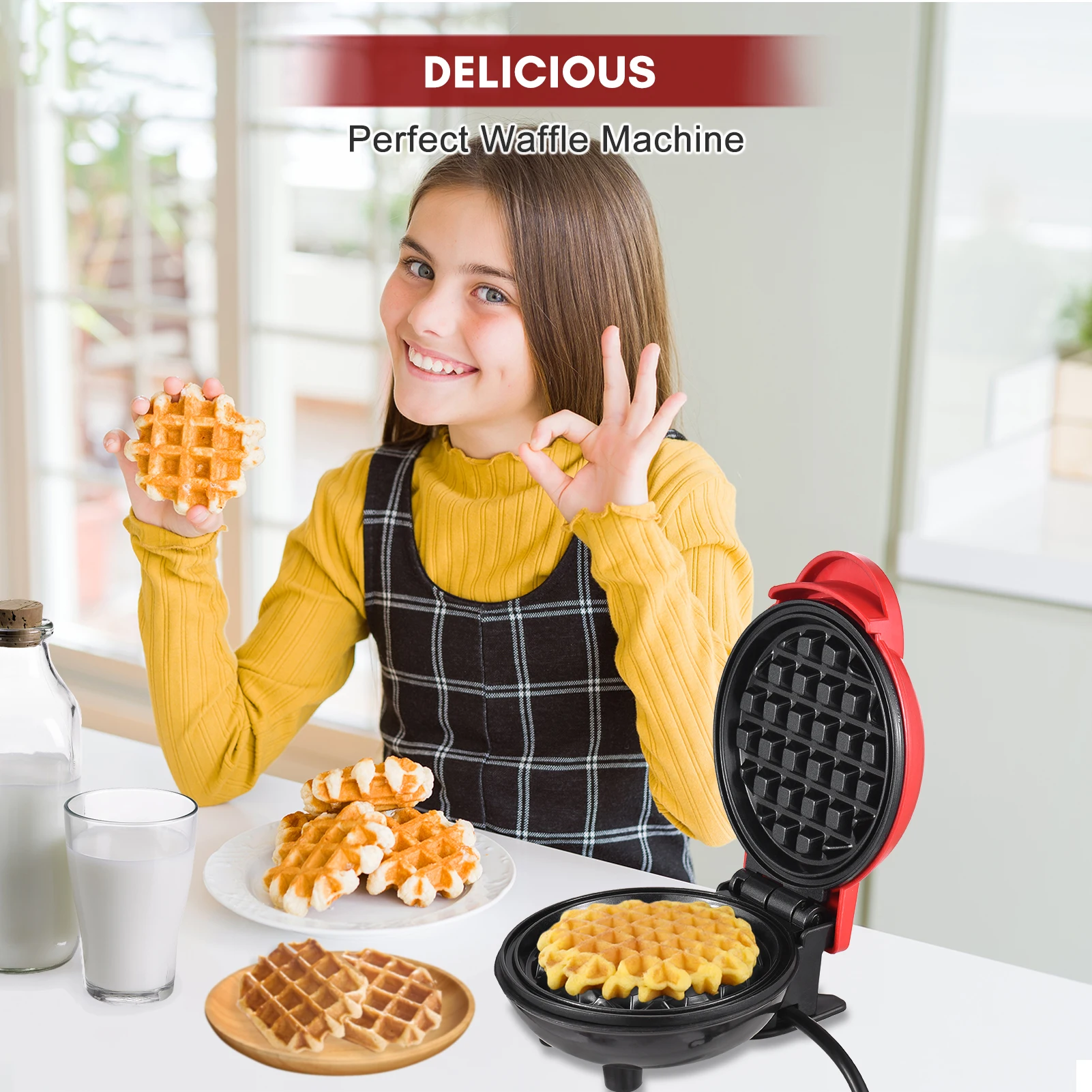 110V&220V Electric Mini Waffles Maker Machine Kitchen Cooking Appliance for  Kids Breakfast Dessert Pot Small Fried