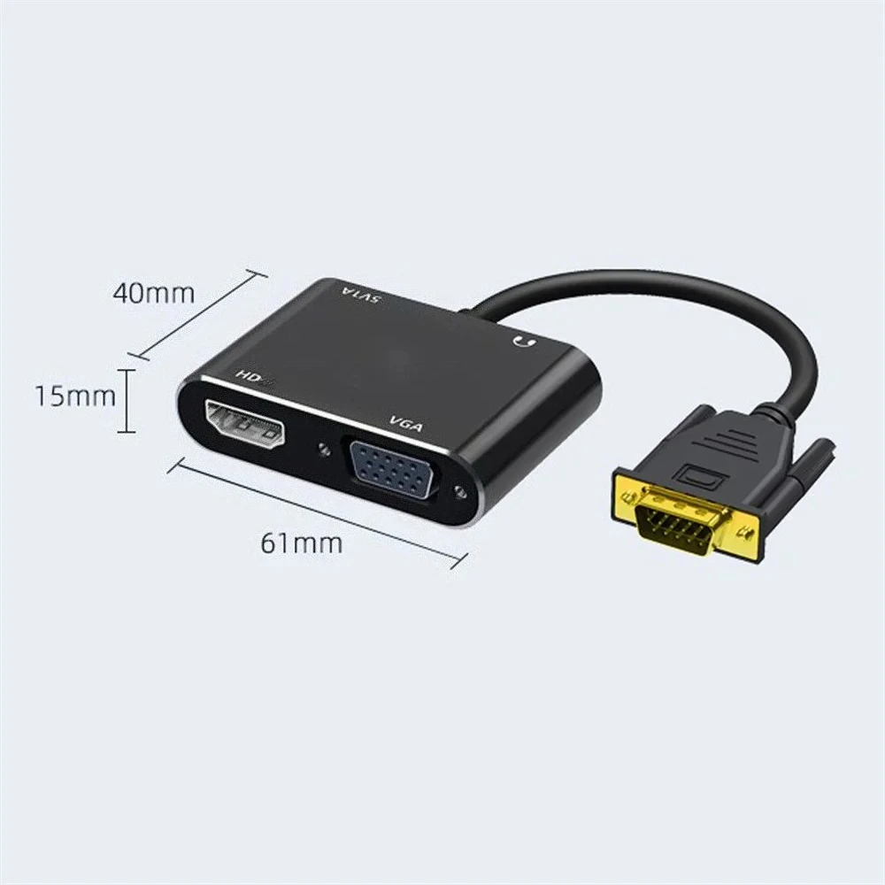 DUOBAGMA VGA zu HDMI Adapter 2-in-1 VGA Splitter mit 3,5 mm Audio Converter Unterstützung Dual Display für Projektor HDMI