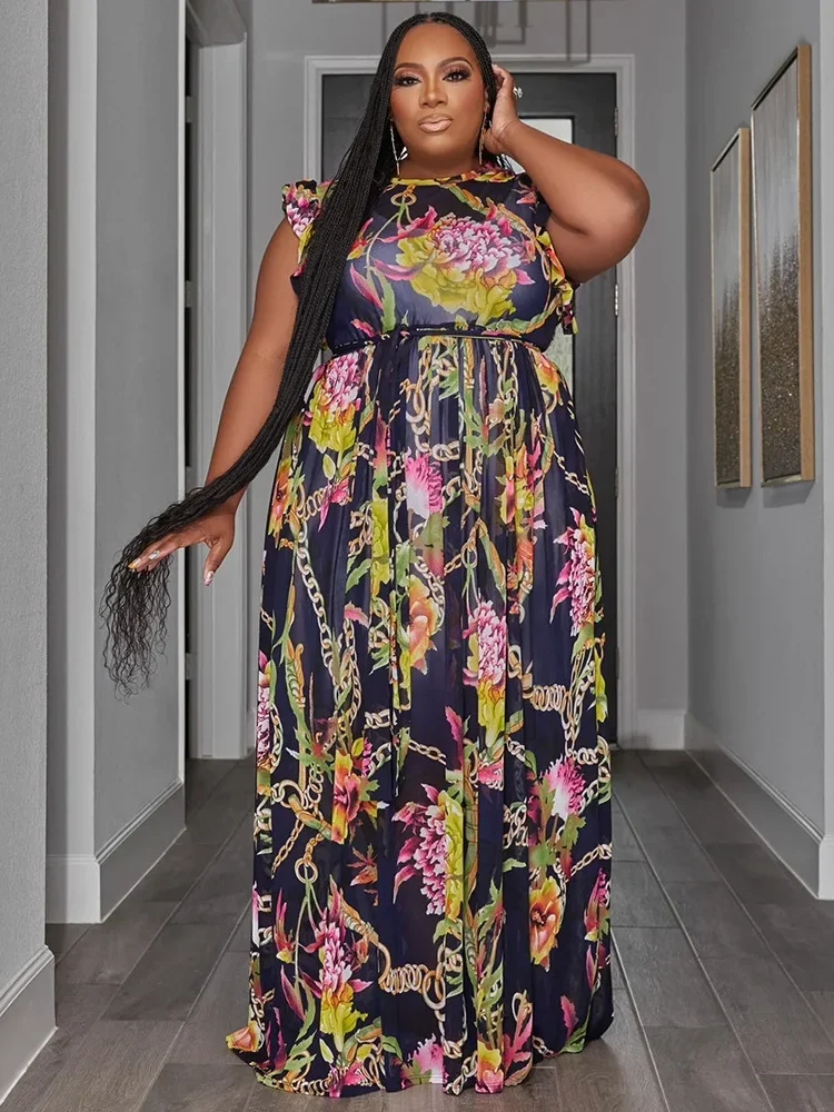 Wmstar Plus Size New In Dress Printed Sleeveless Loose Stretch Elegant  Summer Holiday Dresses for Women Wholesale Dropshipping