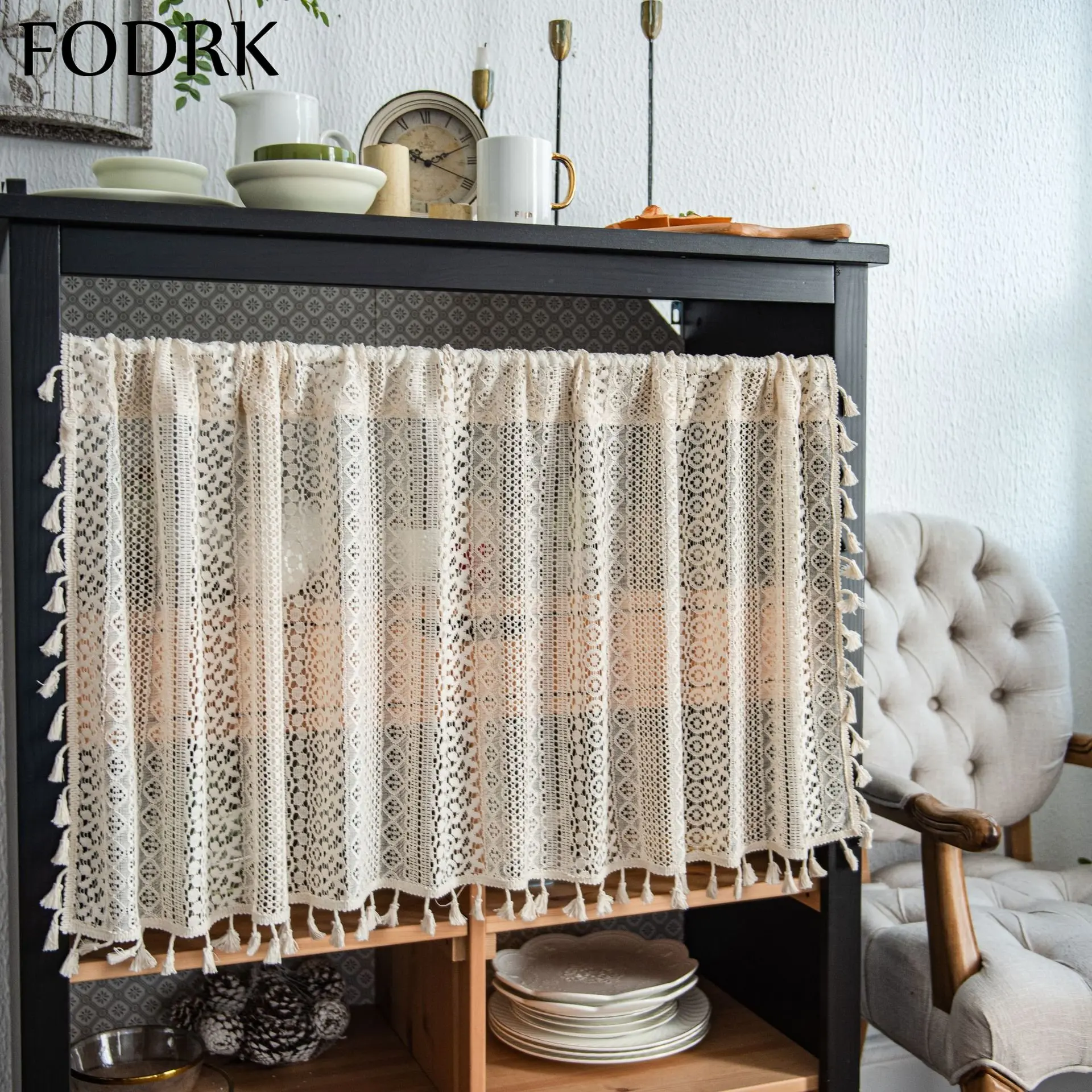 

Short Kitchen Curtain Window Valances Border Cabinet Translucent Macrame Cafe Cloth for Courtyards Cute Cafe Living Room Modern