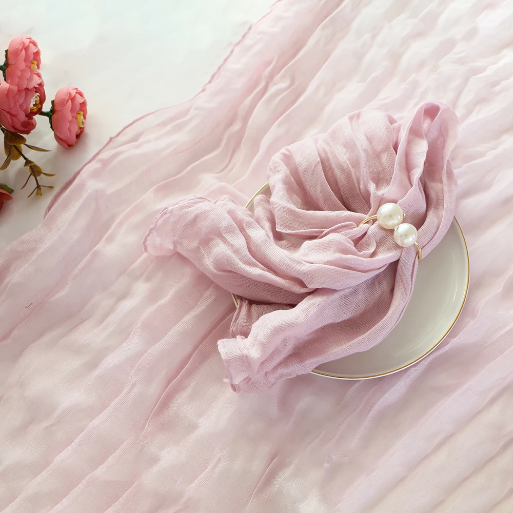 Description Picture 4 of item10PC Dark Green Gauze Cheesecloth Wrinkled Napkin Dinner Soft Cotton Table Decorative Cloth for Wedding Party Banquets Christmas