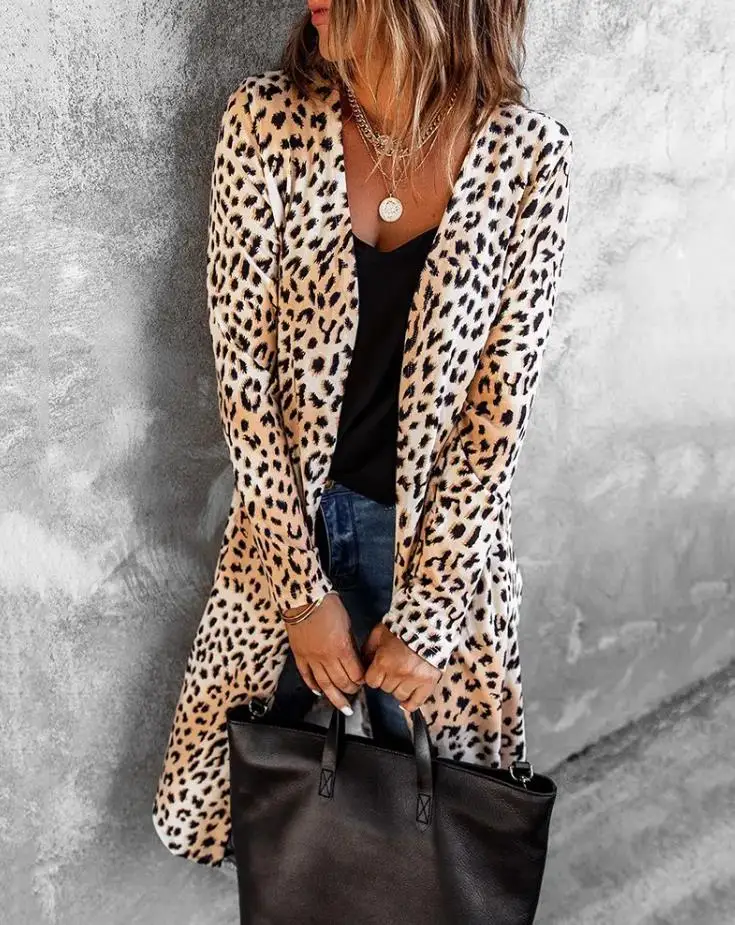 

Women Leopard Long Sleeve Coat Women 2023 Autumn New Fashion Elegant Cardigan Female Casual Windbreaker Sexy Libertine Outfit