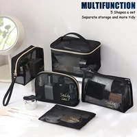 5pcs/Set Mesh Makeup Bags Black&Heart Portable Cosmetic Pouches Washbag 1