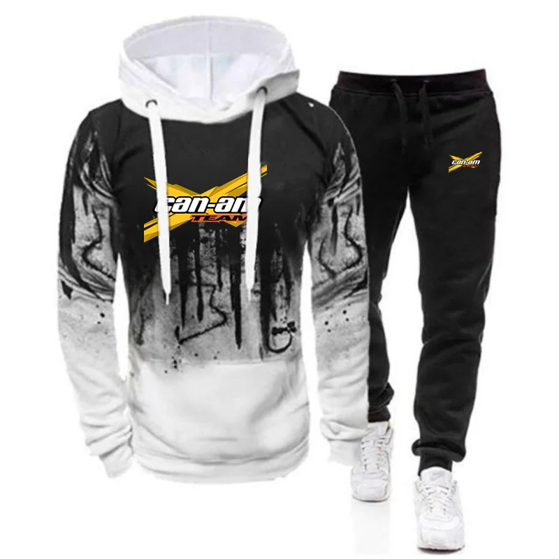 2023 Spring Autumn New Ski Doo Can-am Logo Print Long Sleeve Gradient Color Hoodies Casual Coat+Sports Trousers Comfortable Sets