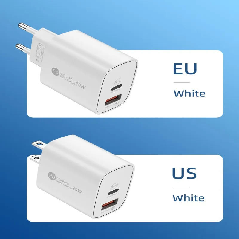 EU US 20W Dual Ports Type c USB C PD QC 3.0 Wall Charger Fast Quick Charging Power Adapters For IPhone Samsung Xiaomi Huawei