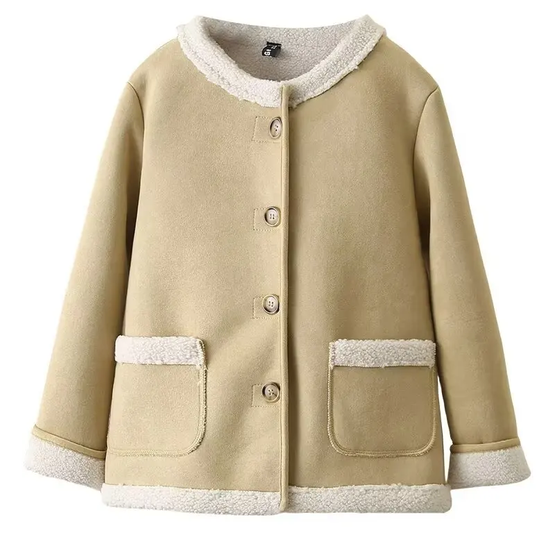 4XL PLUS Size Women's Suede Jacket Winter Loose Thicken Composite Fleece Coat 927