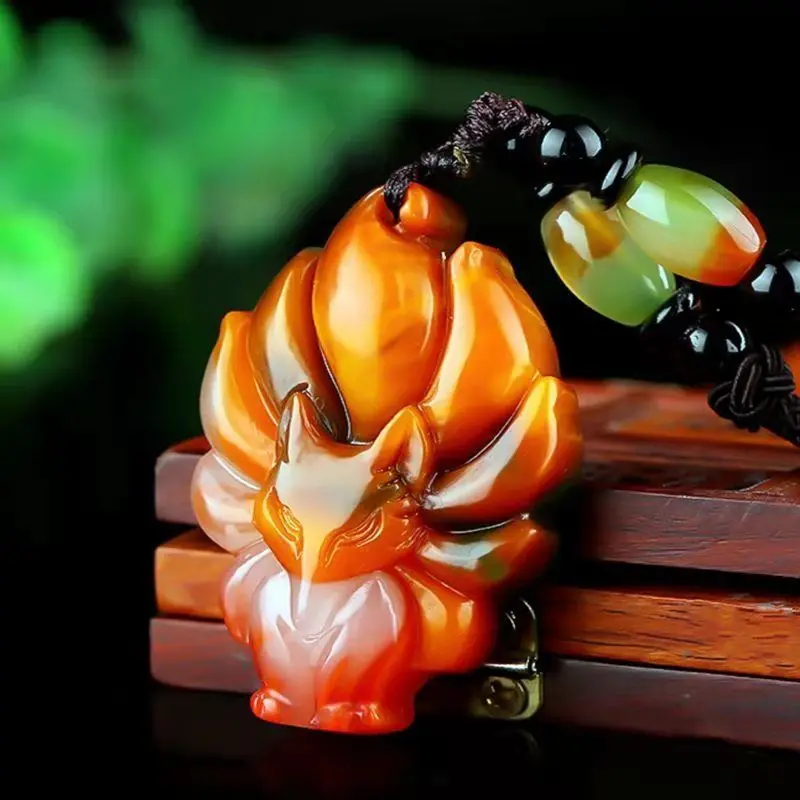 

Xinjiang Hetian Colorful Jade Kyubi No Youko Fox Pendants Women's Popular Peach Blossom Pendants