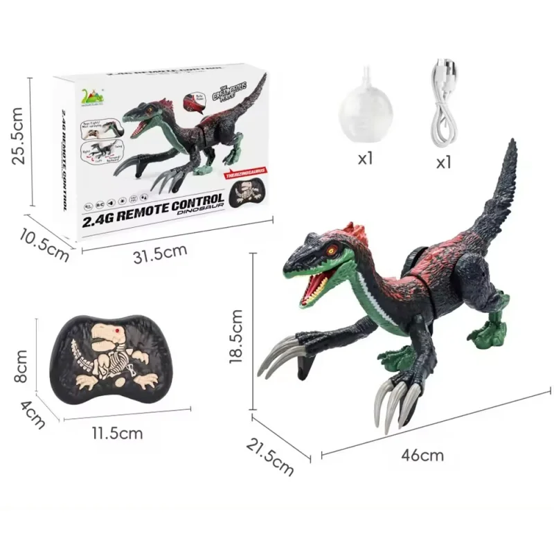 Remote Control Dinosaur Toys 5 Channels Electronic RC Dinosaur Velociraptor Spray LED Light