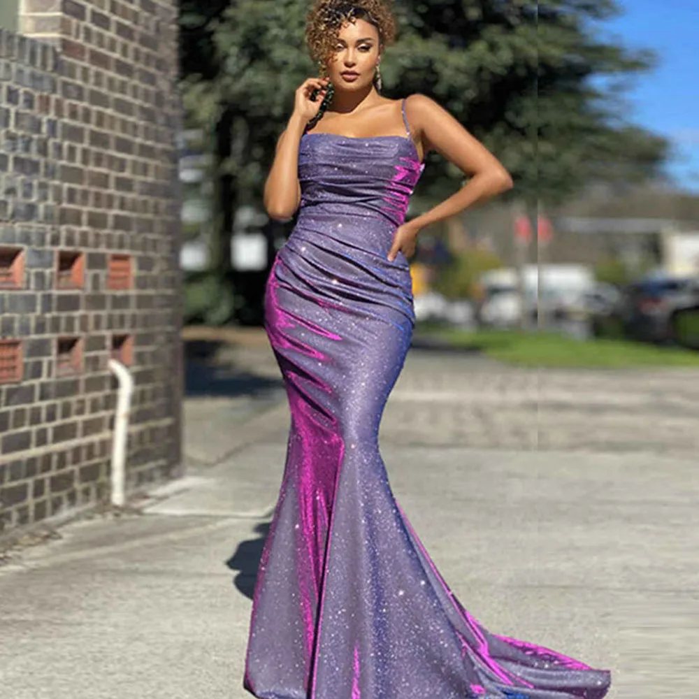 

Женское вечернее платье-Русалка на тонких бретельках, с блестками