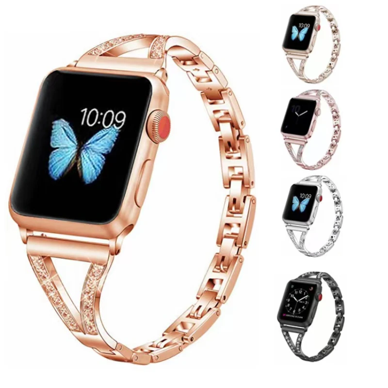 

Браслет металлический Алмазный для apple watch band, браслет из нержавеющей стали для iWatch Ultra 8 7 6 5 4 3 SE, 45 мм 41 мм 44 мм 42 мм 40 мм 38 мм