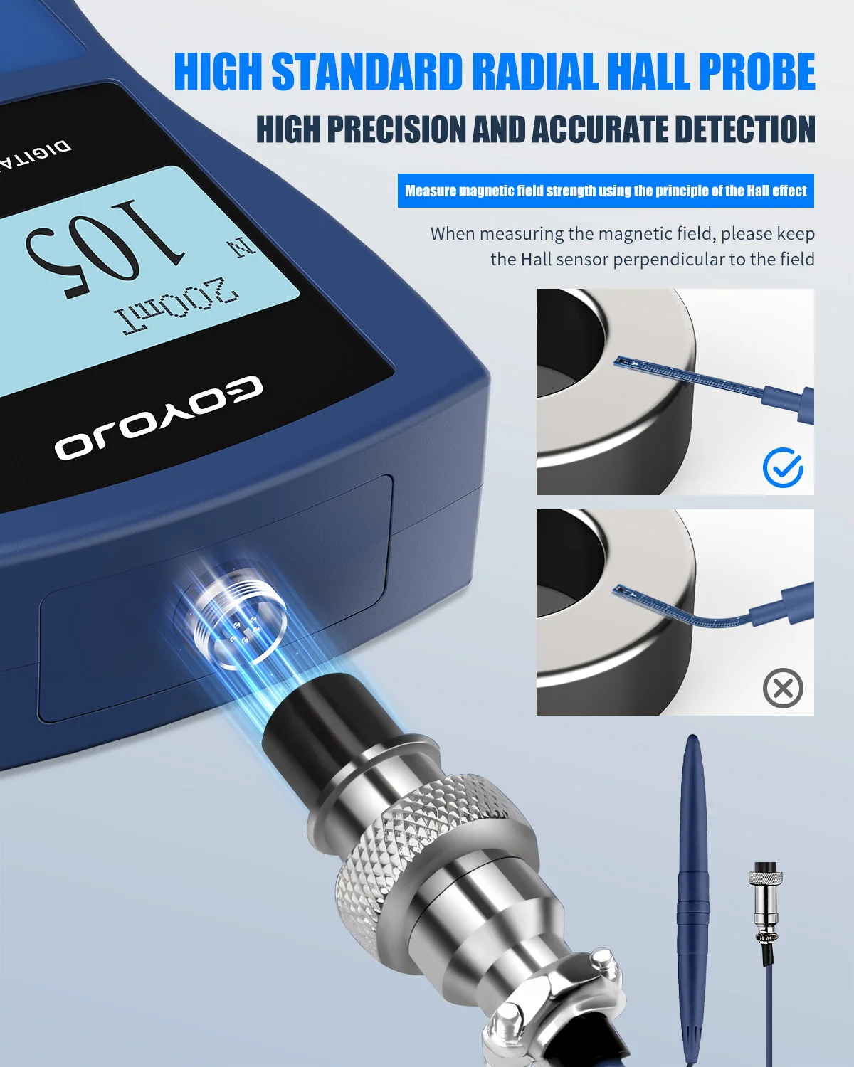 Permanent Magnet Gauss Meter Handheld Digital Tesla Meter Magnetic Flux Surface Magnetic Field Test 5% 2% 1% Accuracy