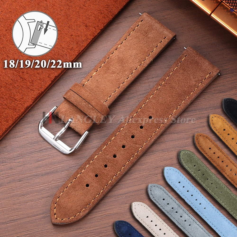 Vintage Brown Genuine Suede Cowhide Watch Strap with Quick Release
