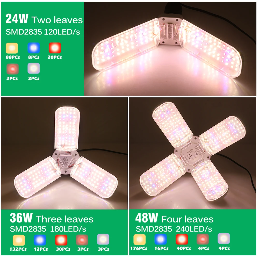 Full Spectrum Floding Plant Growing Light Set 24W 36W 48W SMD2835 For Hydroponics Vegetables Flowering Plants IP65