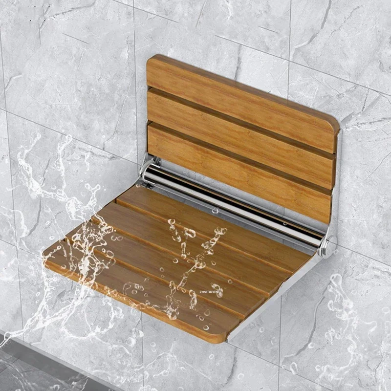 Folding Bath Chair Solid Wood Wall-mounted Shower Seats Creative Barrier-free Seat Stool Modern Home Porch Shoe Changing Stool 2